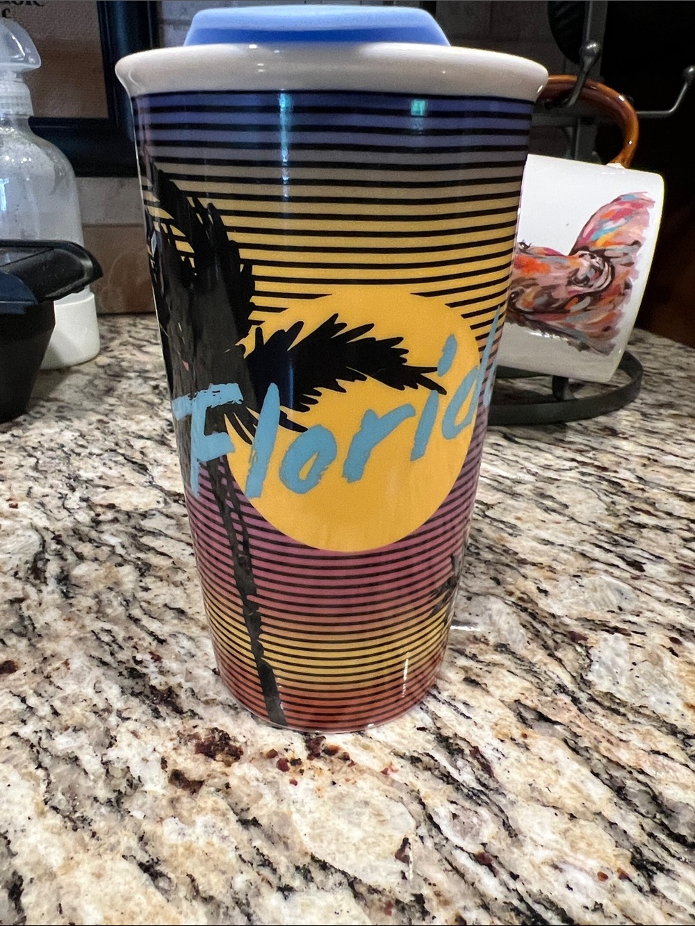 Starbucks Florida Sunset Palm Tree Travel Mug - Blue, Yellow, Black, Pink